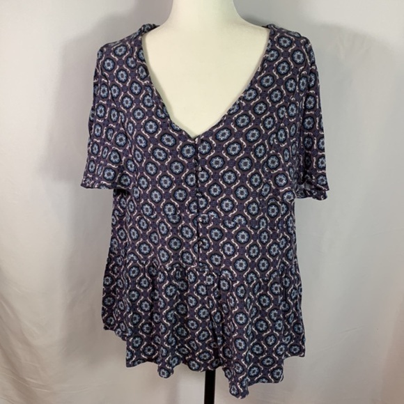 Love & Legend Purple, Blue & White Design Blouse Top - Picture 1 of 7